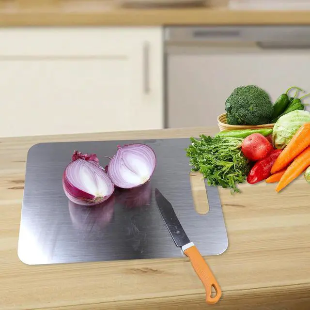 Alt view image 3 of 6 - Titanium Cutting Boards for Kitchen, Food Grade 304 Stainless Steel Cutting Board Set for Meat Fruit and Vegetable (13.4 * 9 Inch)