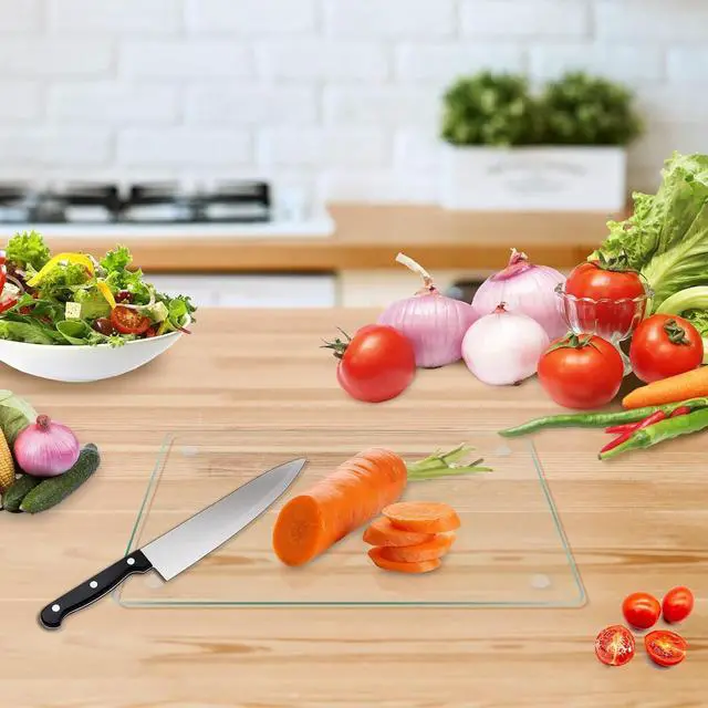 Alt view image 4 of 7 - Tempered Glass Cutting Board, 12x8" Cutting Board for Kitchen Counter,Small Size Clear Glass,with Non-Slip Feet, Scratch Resistant,Heat Resistant