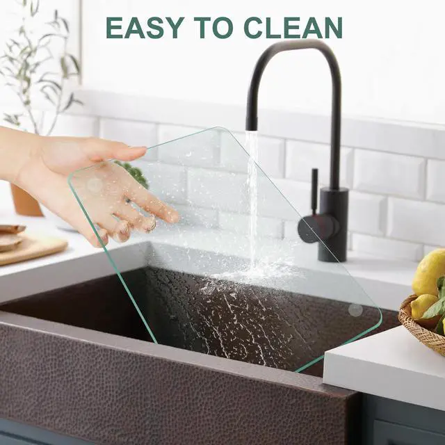 Alt view image 3 of 7 - Tempered Glass Cutting Board, 12x8" Cutting Board for Kitchen Counter,Small Size Clear Glass,with Non-Slip Feet, Scratch Resistant,Heat Resistant