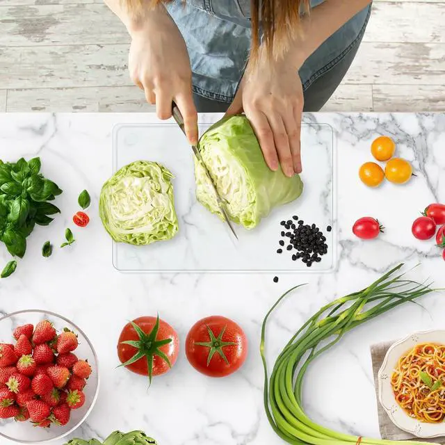 Alt view image 7 of 7 - Tempered Glass Cutting Board, 12x8" Cutting Board for Kitchen Counter,Small Size Clear Glass,with Non-Slip Feet, Scratch Resistant,Heat Resistant