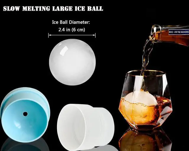 Alt view image 2 of 6 - DAPOWER Ice Ball Maker Mold - Set of 4, Round Ice Cube Mold, 2.4 Inch Sphere Ice Cubes for Whiskey, Cocktails, Bourbon (4, Blue)