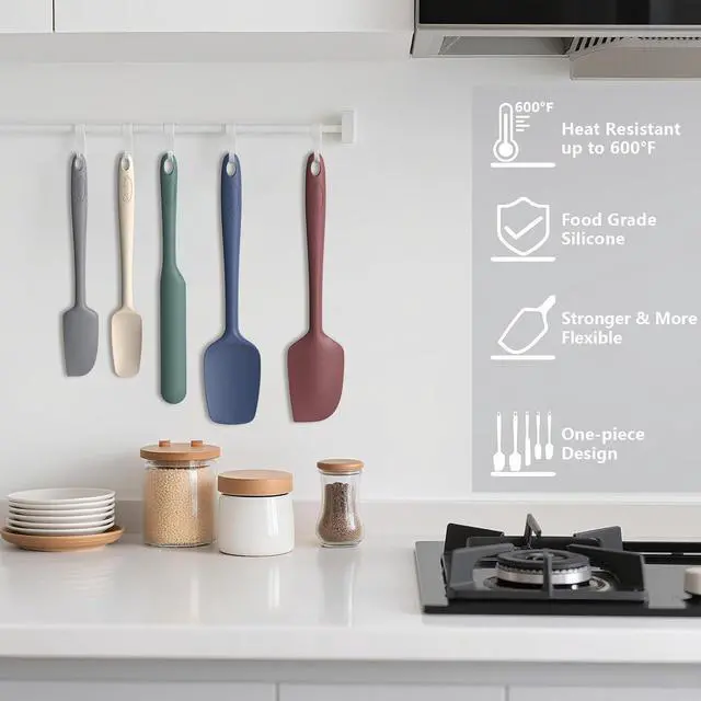Alt view image 4 of 6 - Coukre Silicone Spatula Set of 5,High Temperature Resistant, Food Grade Silicone, Dishwasher Safe, for Baking, Cooking (Pure Colorful A)