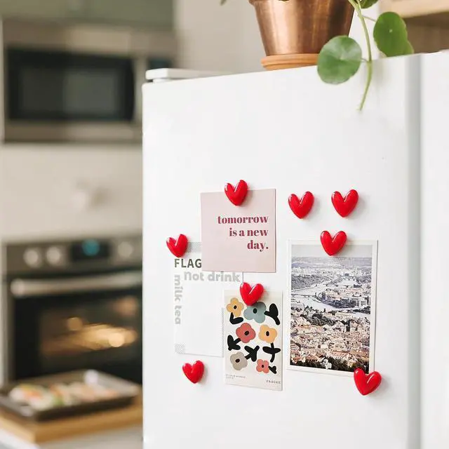 Alt view image 5 of 7 - 12PCS Love Heart Refrigerator Magnets Cute Magnet for Fridge | 1.07 * 1.07 inch Middle Size Red Color Love Heart Decorative Whiteboard Magnet Set