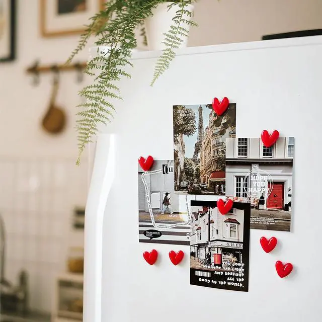 Alt view image 6 of 7 - 12PCS Love Heart Refrigerator Magnets Cute Magnet for Fridge | 1.07 * 1.07 inch Middle Size Red Color Love Heart Decorative Whiteboard Magnet Set