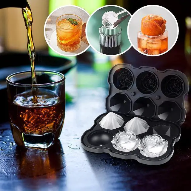 Alt view image 4 of 7 - Silicone Ice Cube Tray with Lids, 2" Large Rose Ice Ball | 6 Easy release ice molds, for whiskey cocktails,homemade Juice, chocolate, soap, candle, dishwasher safe reusable