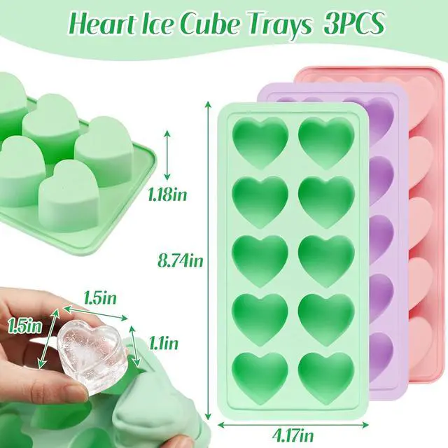Alt view image 3 of 6 - Heart Ice Cube Molds, 3Pack Deep Thick Silicone Heart Ice Cube Trays | 30-Cavity Heart Ice Mold for Cocktails, Whiskey, Coffee, Drinks, Handmade Candy Chocolate, Wedding Party Valentines DIY Gifts