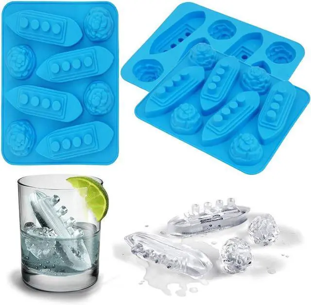 Main image of 3Pcs Titanic and Iceberg Ice Cube Trays, Titanic Film Theme Ice Maker Chocolate Candy Soap Crayon Wax Melt Making Mold (Set of 3)