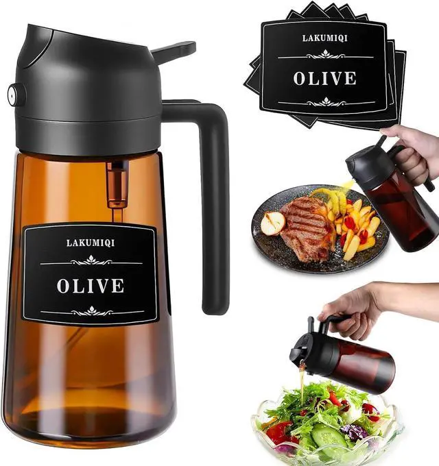Main image of Oliver Oil Sprayer Dispenser for Cooking Bottle 16oz Dark Glass Black | 2-in-1 Lightproof Borosilicate Glass Oil Bottle, Wide Mouth for Easy Refill Clean