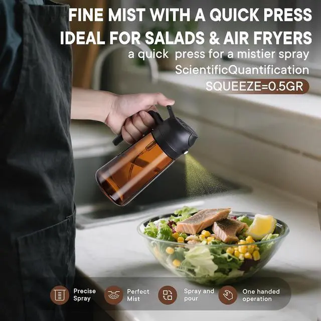 Alt view image 2 of 6 - Oliver Oil Sprayer Dispenser for Cooking Bottle 16oz Dark Glass Black | 2-in-1 Lightproof Borosilicate Glass Oil Bottle, Wide Mouth for Easy Refill Clean
