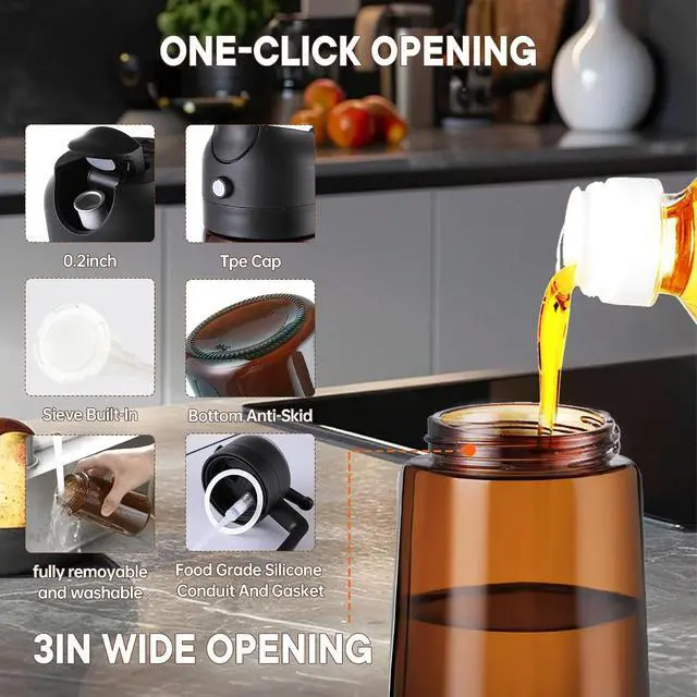 Alt view image 4 of 6 - Oliver Oil Sprayer Dispenser for Cooking Bottle 16oz Dark Glass Black | 2-in-1 Lightproof Borosilicate Glass Oil Bottle, Wide Mouth for Easy Refill Clean