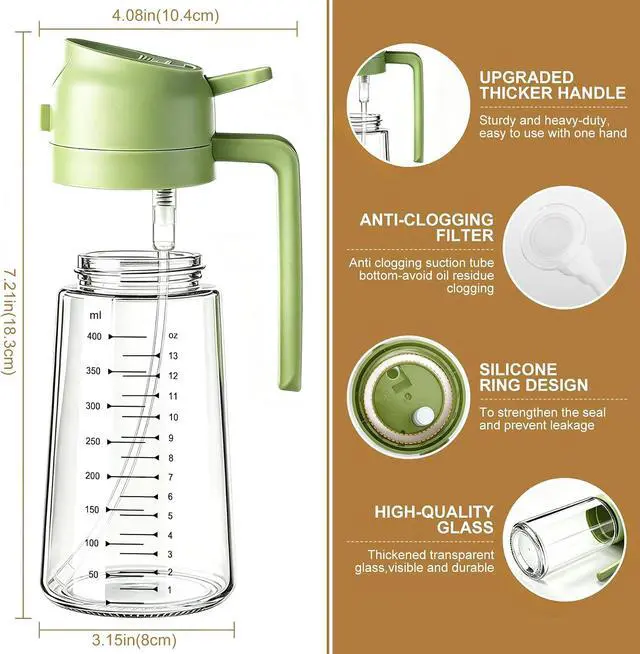 Alt view image 2 of 7 - Poshetion 2 in 1 Olive Oil Sprayer for Cooking, 16oz Oil Dispenser for Kitchen, Leak-Proof Oil Spray Bottle for Air Fryer, Salad, BBQ, Baking, Grilling - Black & Green