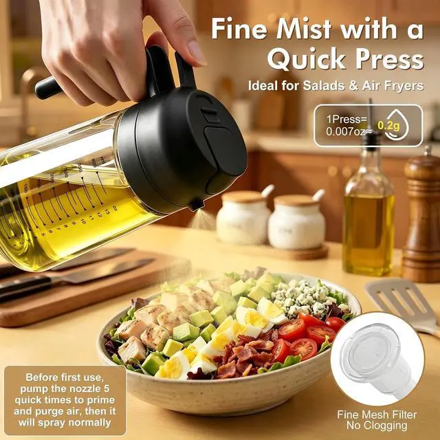 Alt view image 3 of 7 - Poshetion 2 in 1 Olive Oil Sprayer for Cooking, 16oz Oil Dispenser for Kitchen, Leak-Proof Oil Spray Bottle for Air Fryer, Salad, BBQ, Baking, Grilling - Black & Green