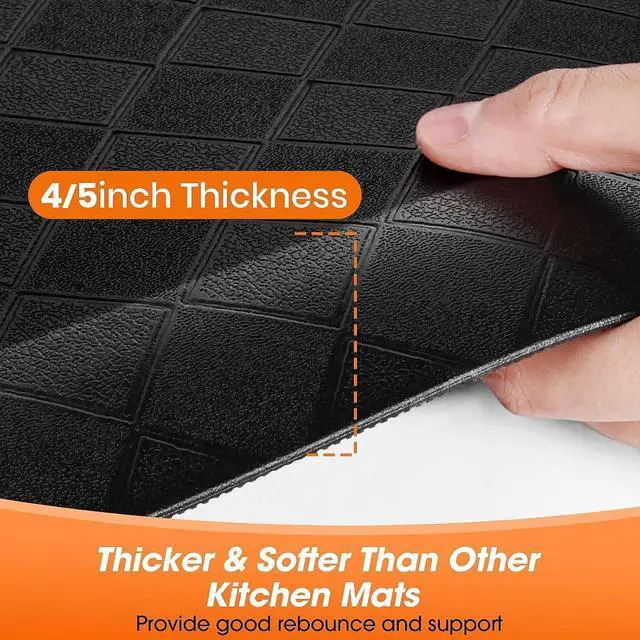 Alt view image 2 of 7 - 4/5 Inch Extra Thick Kitchen Mats for Floor,Non Slip Anti Fatigue Kitchen Rugs,Waterproof Stain Resistant Sink Mat,Cushioned Standing and Comfort Mats for Office (17"x24" Black)