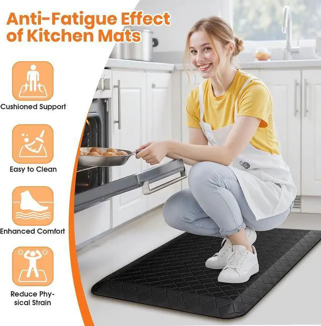 Alt view image 3 of 7 - 4/5 Inch Extra Thick Kitchen Mats for Floor,Non Slip Anti Fatigue Kitchen Rugs,Waterproof Stain Resistant Sink Mat,Cushioned Standing and Comfort Mats for Office (17"x24" Black)
