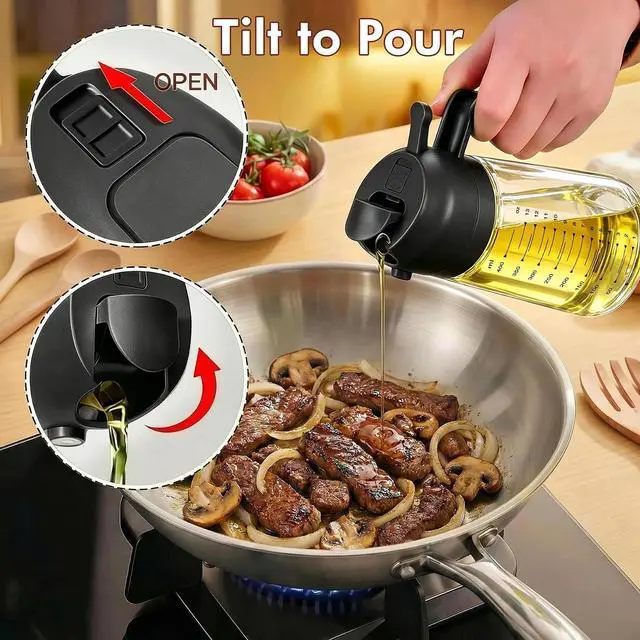 Alt view image 4 of 7 - Poshetion 2 in 1 Olive Oil Sprayer for Cooking, 16oz Oil Dispenser for Kitchen, Leak-Proof Oil Spray Bottle for Air Fryer, Salad, BBQ, Baking, Grilling - Black & Green