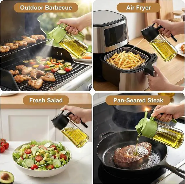 Alt view image 5 of 7 - Poshetion 2 in 1 Olive Oil Sprayer for Cooking, 16oz Oil Dispenser for Kitchen, Leak-Proof Oil Spray Bottle for Air Fryer, Salad, BBQ, Baking, Grilling - Black & Green