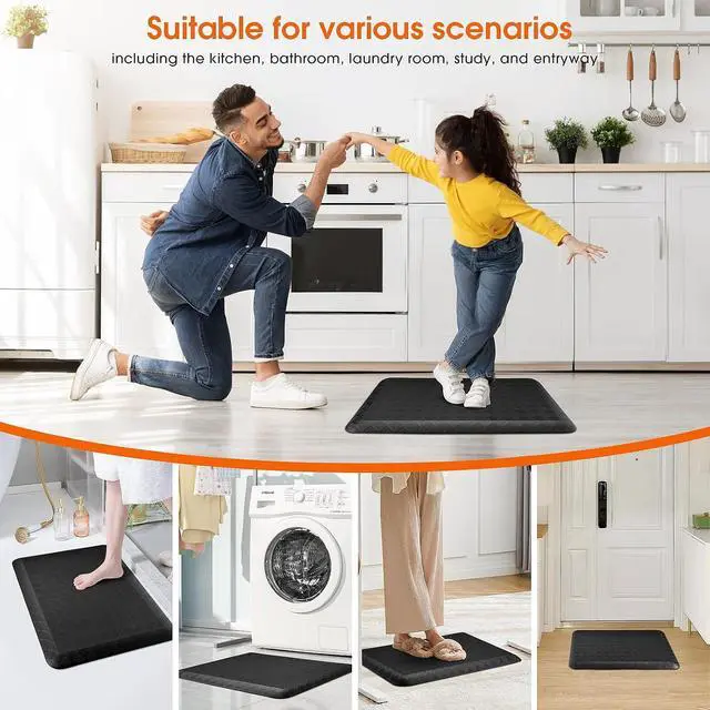 Alt view image 4 of 7 - 4/5 Inch Extra Thick Kitchen Mats for Floor,Non Slip Anti Fatigue Kitchen Rugs,Waterproof Stain Resistant Sink Mat,Cushioned Standing and Comfort Mats for Office (17"x24" Black)