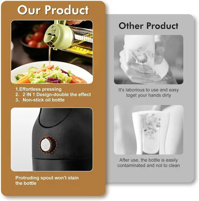 Alt view image 6 of 7 - Poshetion 2 in 1 Olive Oil Sprayer for Cooking, 16oz Oil Dispenser for Kitchen, Leak-Proof Oil Spray Bottle for Air Fryer, Salad, BBQ, Baking, Grilling - Black & Green