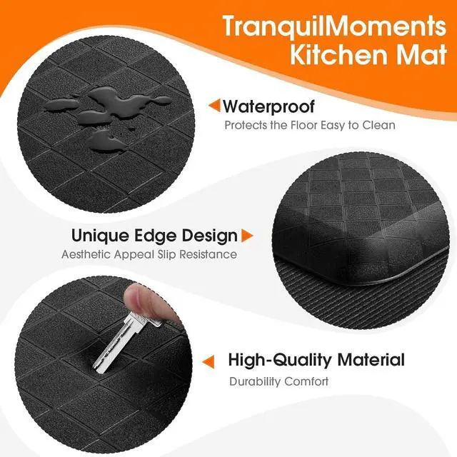Alt view image 5 of 7 - 4/5 Inch Extra Thick Kitchen Mats for Floor,Non Slip Anti Fatigue Kitchen Rugs,Waterproof Stain Resistant Sink Mat,Cushioned Standing and Comfort Mats for Office (17"x24" Black)