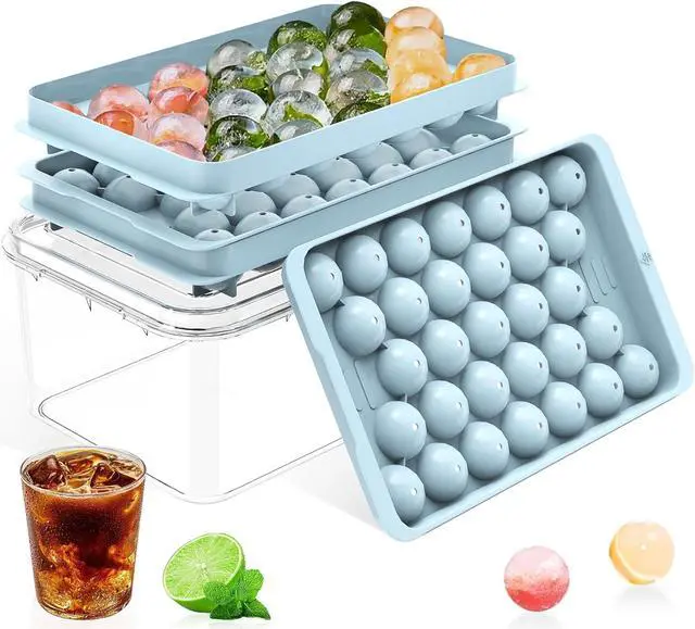 Main image of Ice Cube Tray with Lid and Bin Round Ice Cube Trays for Freezer, BPA-Free Food-Grade Ice Mold, Stackable Ice Ball Maker, Iced Bucket Kits, Circle Ice Tray for Cocktails, Whiskey, Coffee, and Drinks
