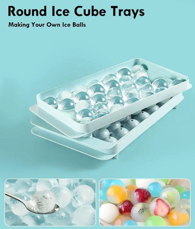 Alt view image 2 of 7 - Ice Cube Tray with Lid and Bin Round Ice Cube Trays for Freezer, BPA-Free Food-Grade Ice Mold, Stackable Ice Ball Maker, Iced Bucket Kits, Circle Ice Tray for Cocktails, Whiskey, Coffee, and Drinks