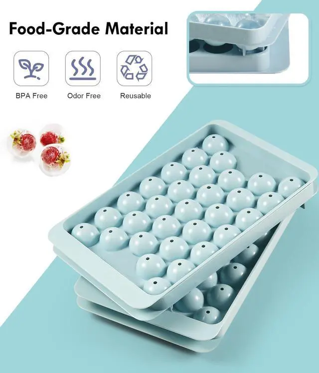 Alt view image 3 of 7 - Ice Cube Tray with Lid and Bin Round Ice Cube Trays for Freezer, BPA-Free Food-Grade Ice Mold, Stackable Ice Ball Maker, Iced Bucket Kits, Circle Ice Tray for Cocktails, Whiskey, Coffee, and Drinks