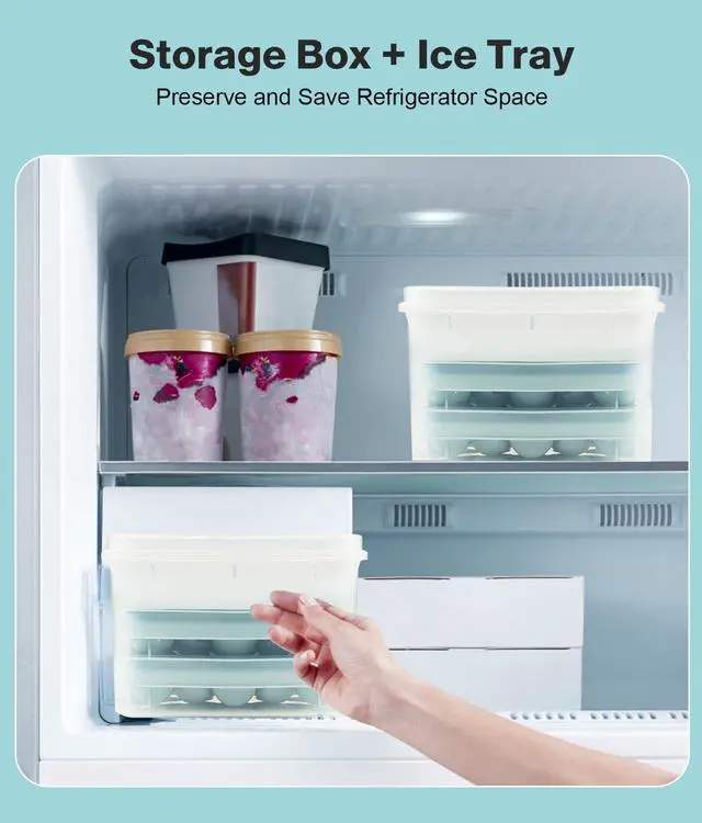 Alt view image 4 of 7 - Ice Cube Tray with Lid and Bin Round Ice Cube Trays for Freezer, BPA-Free Food-Grade Ice Mold, Stackable Ice Ball Maker, Iced Bucket Kits, Circle Ice Tray for Cocktails, Whiskey, Coffee, and Drinks