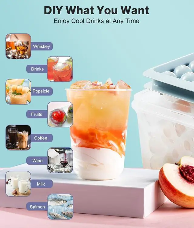 Alt view image 7 of 7 - Ice Cube Tray with Lid and Bin Round Ice Cube Trays for Freezer, BPA-Free Food-Grade Ice Mold, Stackable Ice Ball Maker, Iced Bucket Kits, Circle Ice Tray for Cocktails, Whiskey, Coffee, and Drinks
