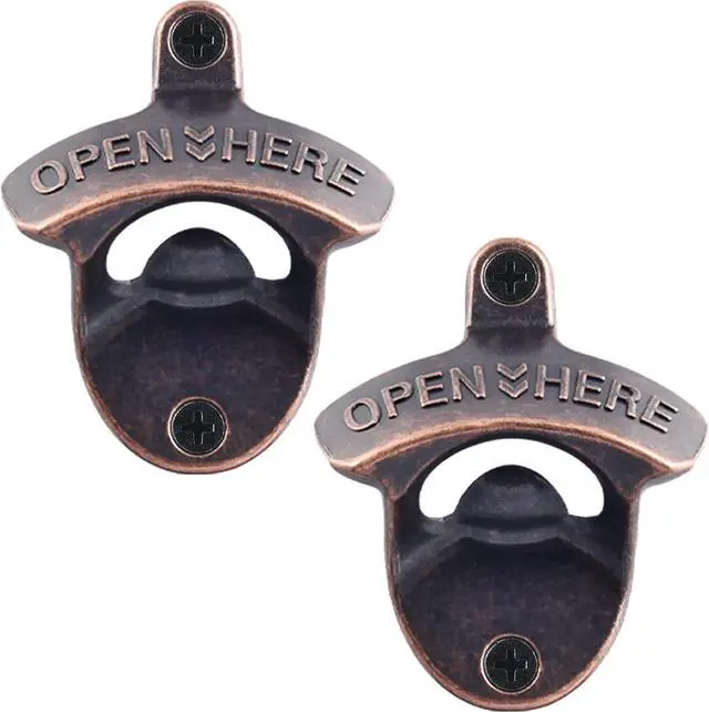 Main image of Vintage Copper Bottle Cap Opener Wall Mount, Retro Beer Bottle Opener with Screws for Homes Kitchen (Pack of 2)