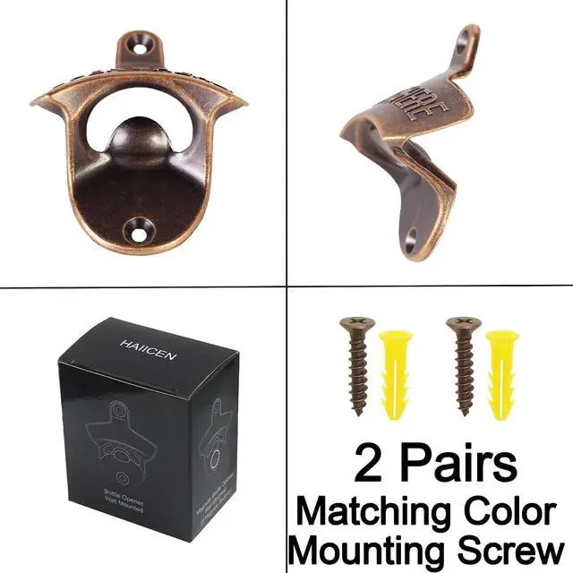 Alt view image 5 of 6 - Vintage Copper Bottle Cap Opener Wall Mount, Retro Beer Bottle Opener with Screws for Homes Kitchen (Pack of 2)