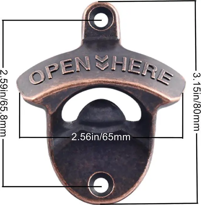 Alt view image 6 of 6 - Vintage Copper Bottle Cap Opener Wall Mount, Retro Beer Bottle Opener with Screws for Homes Kitchen (Pack of 2)