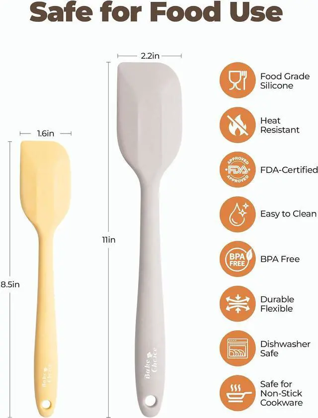 Alt view image 4 of 7 - Bake Choice 2 Pieces Silicone Spatula Set, Premium Steel Core | Heat Resistant Up to 600, Food Grade BPA Free Rubber Spatula Set, Cooking & Mixing, Non-Scratch for Non-Stick Cookware