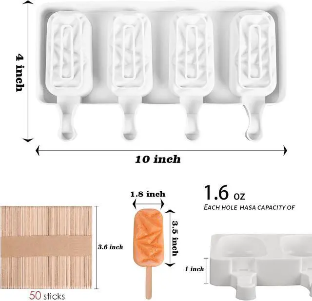 Alt view image 2 of 6 - Sakolla 2 Pack 4 Cavities Diamond Shape Silicone Popsicle Molds | Food Grade Silicone, Easy to Use, Oval Homemade Ice Cream Molds for Ice Pop, Cakesicles, Cake Pop