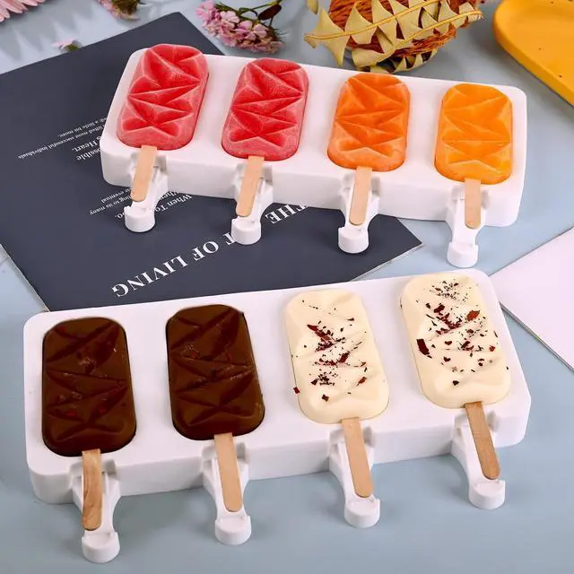 Alt view image 3 of 6 - Sakolla 2 Pack 4 Cavities Diamond Shape Silicone Popsicle Molds | Food Grade Silicone, Easy to Use, Oval Homemade Ice Cream Molds for Ice Pop, Cakesicles, Cake Pop