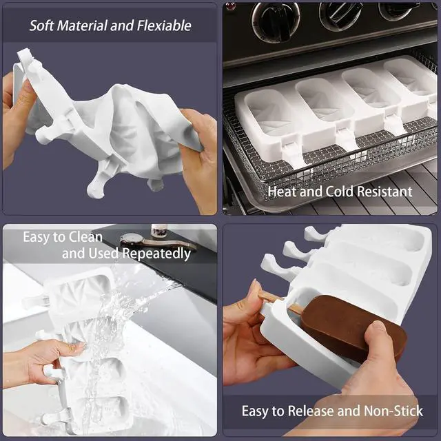 Alt view image 4 of 6 - Sakolla 2 Pack 4 Cavities Diamond Shape Silicone Popsicle Molds | Food Grade Silicone, Easy to Use, Oval Homemade Ice Cream Molds for Ice Pop, Cakesicles, Cake Pop