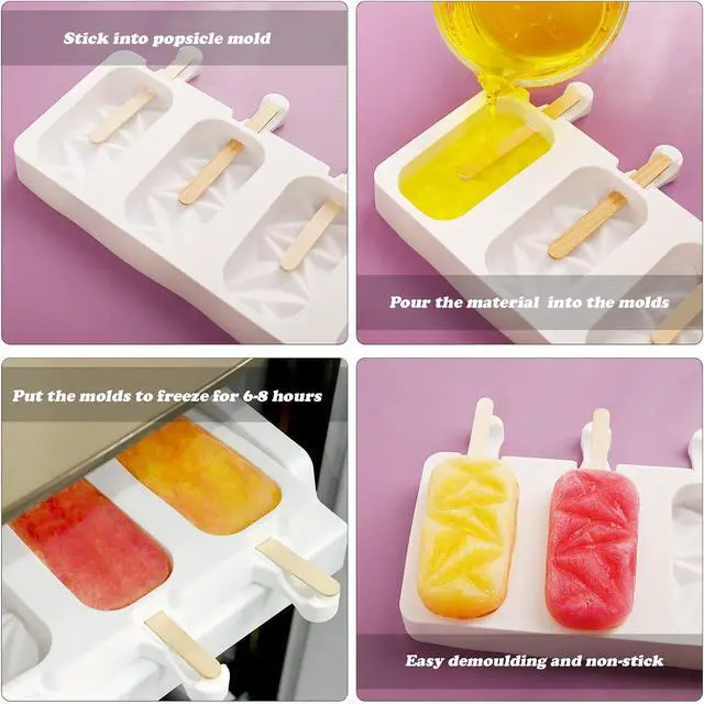 Alt view image 5 of 6 - Sakolla 2 Pack 4 Cavities Diamond Shape Silicone Popsicle Molds | Food Grade Silicone, Easy to Use, Oval Homemade Ice Cream Molds for Ice Pop, Cakesicles, Cake Pop