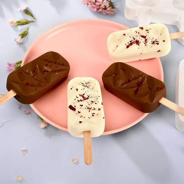 Alt view image 6 of 6 - Sakolla 2 Pack 4 Cavities Diamond Shape Silicone Popsicle Molds | Food Grade Silicone, Easy to Use, Oval Homemade Ice Cream Molds for Ice Pop, Cakesicles, Cake Pop