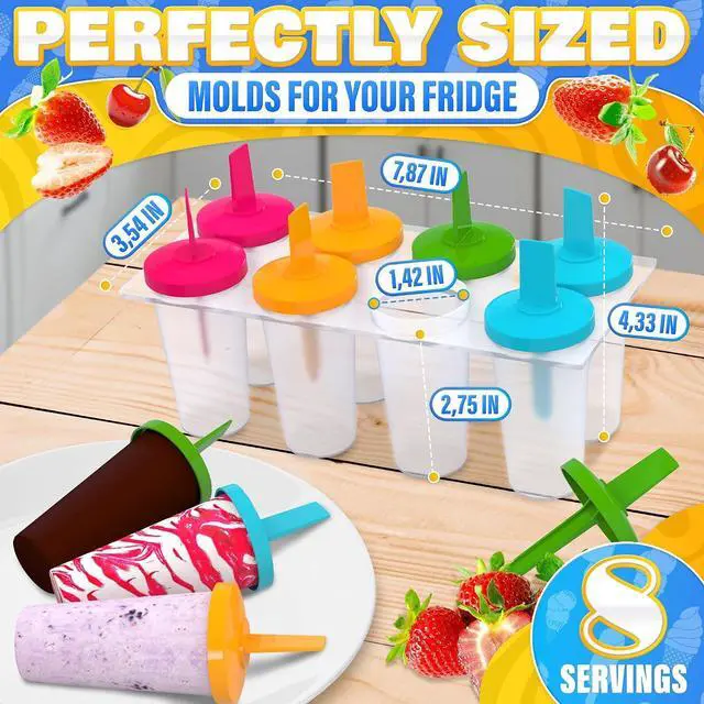 Alt view image 2 of 7 - Clear Popsicle Molds Round, 8 Pcs, Reusable Plastic, with Sticks | Plastic Popsicle Molds for Freezer; Dishwasher-Safe, Multi-Serving; for Berries, Yogurt, Juice, and Ice Cream