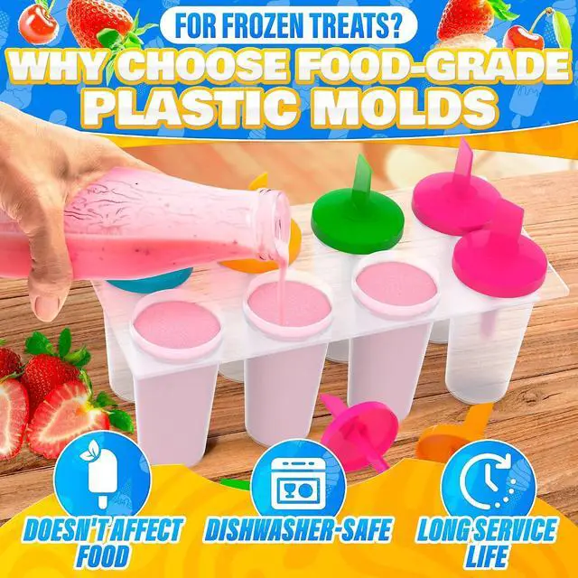 Alt view image 3 of 7 - Clear Popsicle Molds Round, 8 Pcs, Reusable Plastic, with Sticks | Plastic Popsicle Molds for Freezer; Dishwasher-Safe, Multi-Serving; for Berries, Yogurt, Juice, and Ice Cream