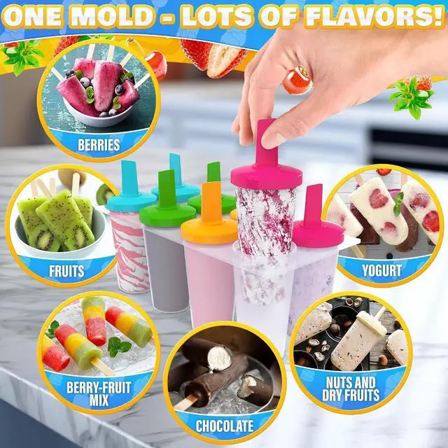 Alt view image 7 of 7 - Clear Popsicle Molds Round, 8 Pcs, Reusable Plastic, with Sticks | Plastic Popsicle Molds for Freezer; Dishwasher-Safe, Multi-Serving; for Berries, Yogurt, Juice, and Ice Cream