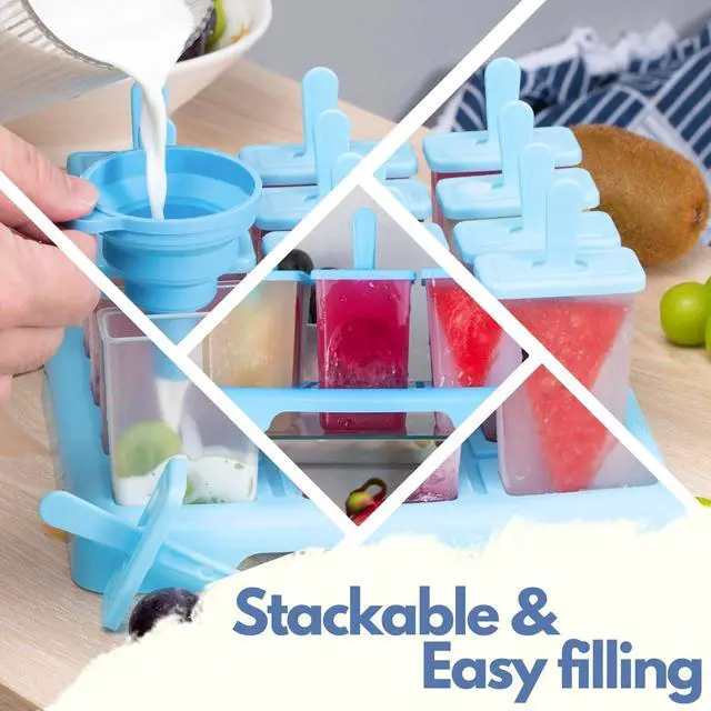 Alt view image 5 of 5 - ANSMIO Popsicle Molds, 12 Reusable Ice Pop Molds with Stand, Collapsible Funnel and Cleaning Brush, BPA-Free Popsicle Maker for Homemade Fruit Pops, Yogurt Pops and Frozen Snacks
