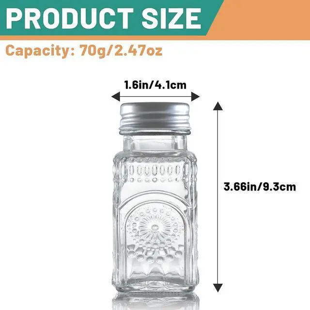 Alt view image 3 of 7 - 2 Pack Glass Salt and Pepper Shakers with 304 Stainless Steel Lid, Vintage Spice Shakers for Dining Room Table, Kitchen, Restaurant (Sunflower Style)