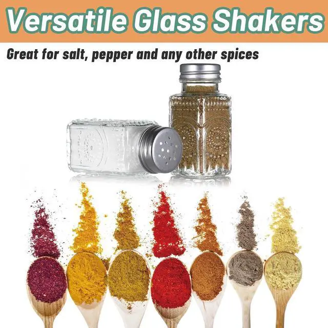 Alt view image 5 of 7 - 2 Pack Glass Salt and Pepper Shakers with 304 Stainless Steel Lid, Vintage Spice Shakers for Dining Room Table, Kitchen, Restaurant (Sunflower Style)