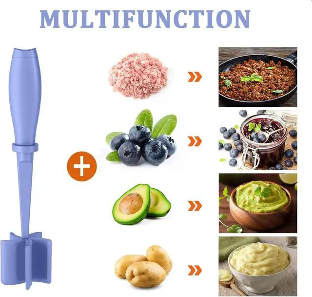 Alt view image 6 of 6 - Meat Chopper Ground Beef Masher Tool for Hamburger | 5 Curve Blades Heat Resistant Meat Masher Tool, Turkey and More, Nylon Hamburger Chopper Utensil Non-scratch Utensils-Purple