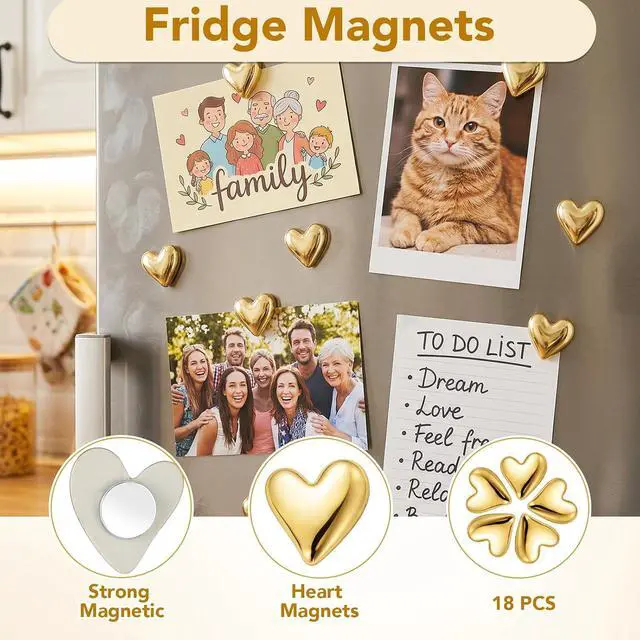 Alt view image 2 of 7 - 18 Pcs Heart Fridge Magnets for Refrigerator Locker Whiteboard Decor, Gold | 1 In/2.5cm Small Cute Heart-Shaped Design, Hold for Notes Photos Home Kitchen School Office Use