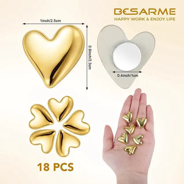 Alt view image 3 of 7 - 18 Pcs Heart Fridge Magnets for Refrigerator Locker Whiteboard Decor, Gold | 1 In/2.5cm Small Cute Heart-Shaped Design, Hold for Notes Photos Home Kitchen School Office Use
