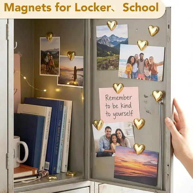 Alt view image 4 of 7 - 18 Pcs Heart Fridge Magnets for Refrigerator Locker Whiteboard Decor, Gold | 1 In/2.5cm Small Cute Heart-Shaped Design, Hold for Notes Photos Home Kitchen School Office Use