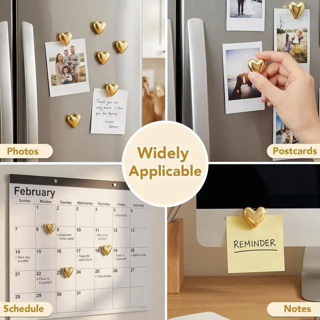 Alt view image 6 of 7 - 18 Pcs Heart Fridge Magnets for Refrigerator Locker Whiteboard Decor, Gold | 1 In/2.5cm Small Cute Heart-Shaped Design, Hold for Notes Photos Home Kitchen School Office Use