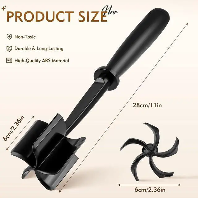 Alt view image 2 of 7 - Meat Masher, Ground Beef Masher with 5 Curve Blades & Non-Slip Handle | Upgrade Heat Resistant Hamburger Smasher Tool for Hamburger & Potatoes, Non Stick Mix Ground Meat Chopper(Black)