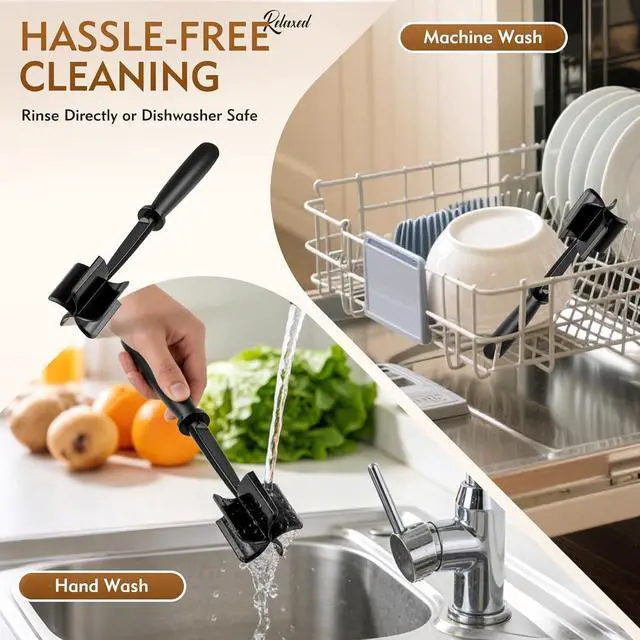 Alt view image 6 of 7 - Meat Masher, Ground Beef Masher with 5 Curve Blades & Non-Slip Handle | Upgrade Heat Resistant Hamburger Smasher Tool for Hamburger & Potatoes, Non Stick Mix Ground Meat Chopper(Black)